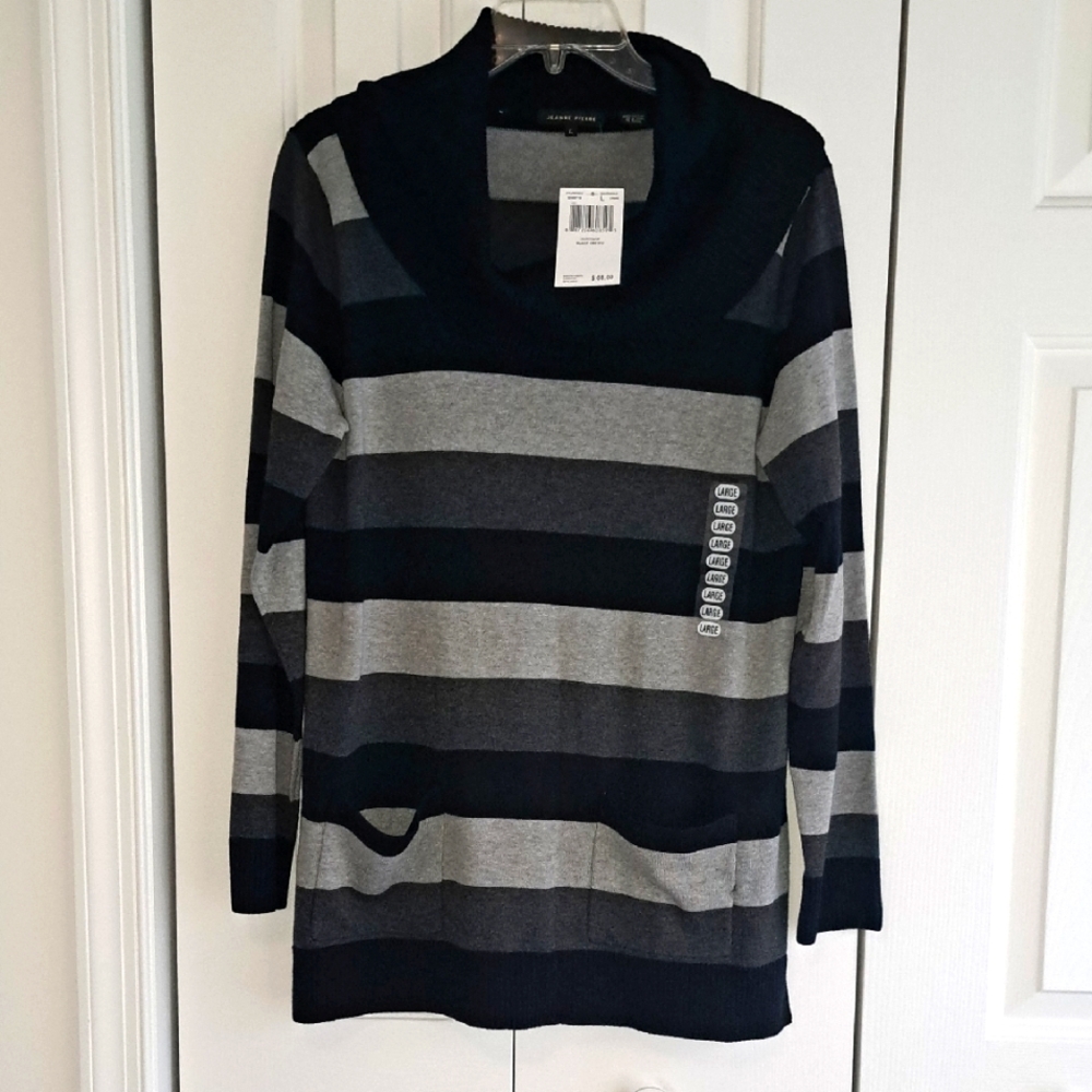 Jeanne Pierre Black & Grey Striped Sweater Womens/NWT - Size Large
